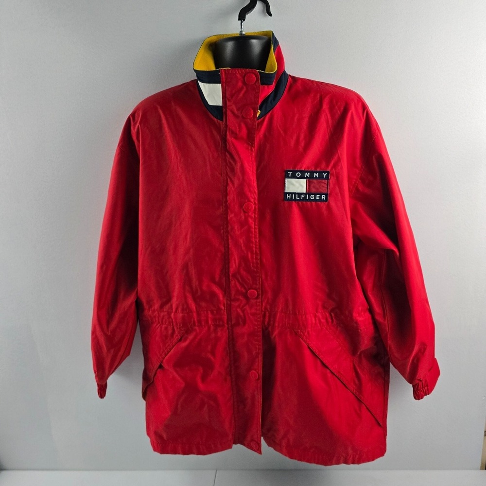 VTG Tommy Hilfiger full zip rain windbreaker Jacket red‎ mens M 5421